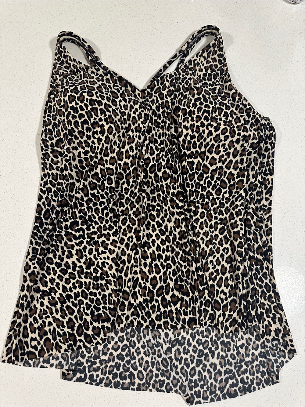 Aqua Green-Leopard Print Swim Cami - Brown & Black w/foam cups and light support